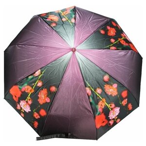 Зонт Rainbrella, автомат, 3 сложения, купол 105 см., 9 спиц, система «антиветер», чехол в комплекте, для женщин, розовый, черный