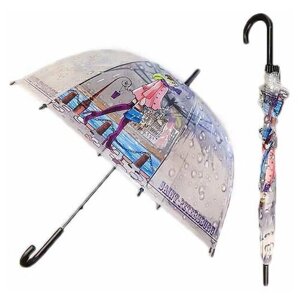 Зонт-трость полуавтомат, купол 80 см., 8 спиц, прозрачный, мультиколор
