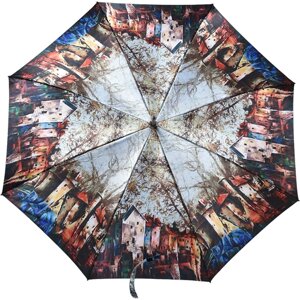 Зонт-трость ZEST, полуавтомат, купол 106 см., 8 спиц, для женщин, серебряный, синий