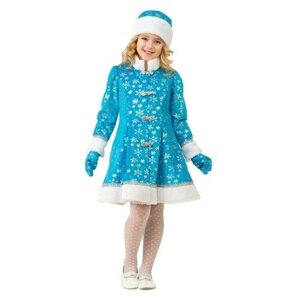 Батик Карнавальный костюм "Снегурочка", плюш, пальто, шапка, рукавицы, р. 32, рост 128 см