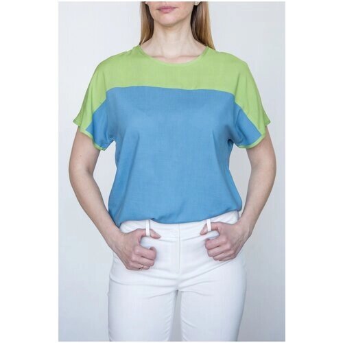 Блуза Galar, классический стиль, прямой силуэт, без рукава, размер 46, голубой