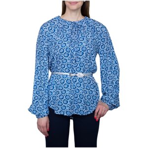Блуза Galar, классический стиль, свободный силуэт, длинный рукав, размер 42, синий