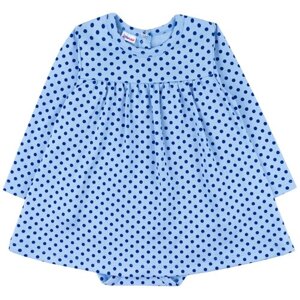 Боди платье детское для девочки с длинным рукавом, Горошки, голубое, нарядное, праздничное 28 (92-98) 2-3 года