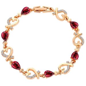 Браслет в форме сердца из ювелирной стали с золотым покрытием и австрийскими кристаллами красно-золотой