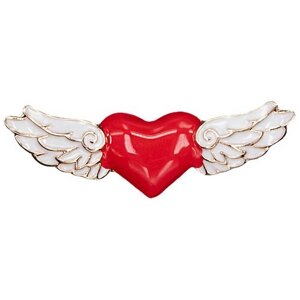 Брошь бижутерная Сердце с крыльями (Замок-булавка, Бижутерный сплав, Красный) 12-56211