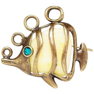 Брошь - кулон Рыбка Немо (бронза, латунь, янтарь белый) 230 Хорошие Вещи