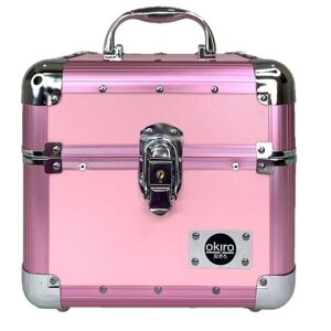 Бьюти кейс для визажиста OKIRO MUC 001 розовый /чемоданчик для косметики / органайзер для бижутерии и аксессуаров с замочком