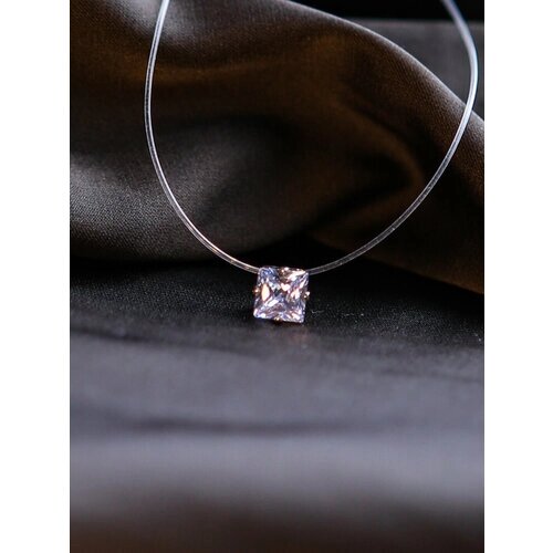 Чокер-невидимка колье ожерелье на прозрачной леске с подвеской квадратный кристалл маленький 5 мм