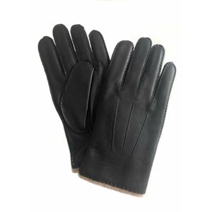 Демисезонные мужские/для подростков кожаные перчатки на шерстяной трикотажной подкладке Nice Ton S2010, Цвет черный, Размер 8,5