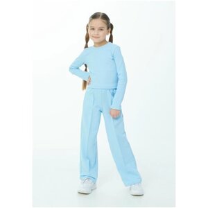 Детский спортивный костюм, Mitra, штаны и лонгслив, для девочки, хлопок, размер 122, голубой, домашний костюм, повседневный