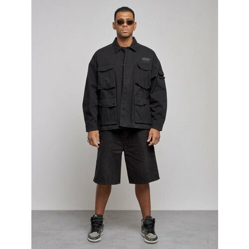Джинсовая куртка MTFORCE демисезонная, силуэт свободный, карманы, манжеты, размер 50, черный