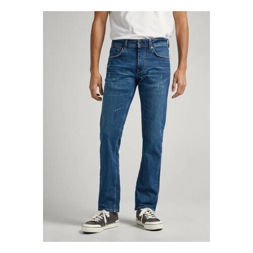 Джинсы Pepe Jeans, прямой силуэт, средняя посадка, размер 34/34, синий