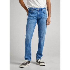 Джинсы Pepe Jeans, прямой силуэт, средняя посадка, стрейч, размер 34/34, голубой