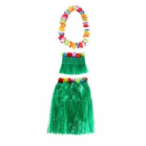 Гавайская юбка зеленая 60 см, топ, ожерелье лея 96 см