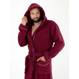 Халат Everliness, длинный рукав, банный халат, капюшон, пояс/ремень, карманы, размер 58, бордовый