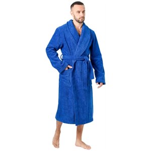 Халат Оптима Трикотаж, длинный рукав, карманы, банный халат, размер 46, синий