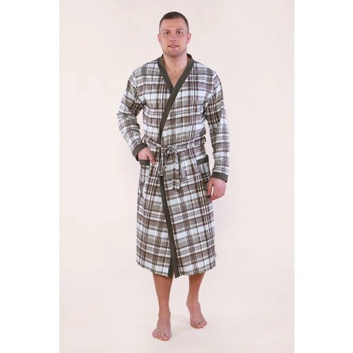 Халат Руся, длинный рукав, пояс/ремень, банный халат, карманы, трикотажная, размер 58, мультиколор