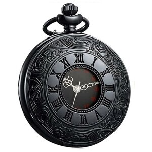 Карманные часы YISUYA, кварцевые, нержавеющая сталь, с крышкой, на цепочке, с секундной стрелкой, черный