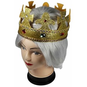 Карнавальная королевская корона золотая с камнями