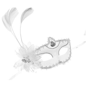 Карнавальная маска «Три пера», с цветком, 10х18, цвет белый