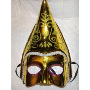 Карнавальная венецианская маска 26см. Золотая.