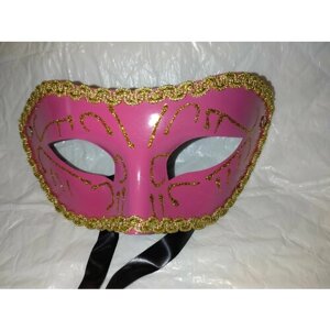 Карнавальная венецианская маска с кружевами . Розовая.