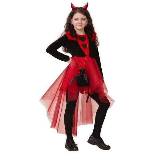 Карнавальный костюм Батик "Дьяволица", платье, ободок с рожками, сумочка, р. 34, рост 134 см