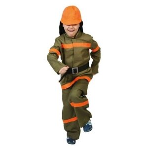 Карнавальный костюм "Пожарный", куртка, брюки, ремень, шлем, р-р 32-34, рост 128-134 см