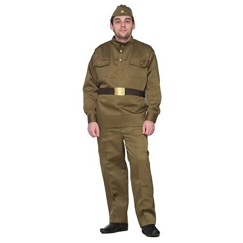 Карнавальный костюм «Солдат», пилотка, гимнастёрка, ремень, брюки, р. 54-56