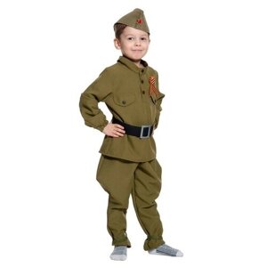 Карнавальный костюм «Солдатик в галифе», гимнастёрка, ремень, брюки, пилотка, р. 28-30, рост 92-110 см