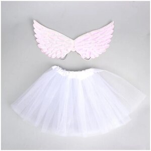 Карнавальный набор "Ангел", ободок, юбка, крылья, цвет белый. Набор с крыльями