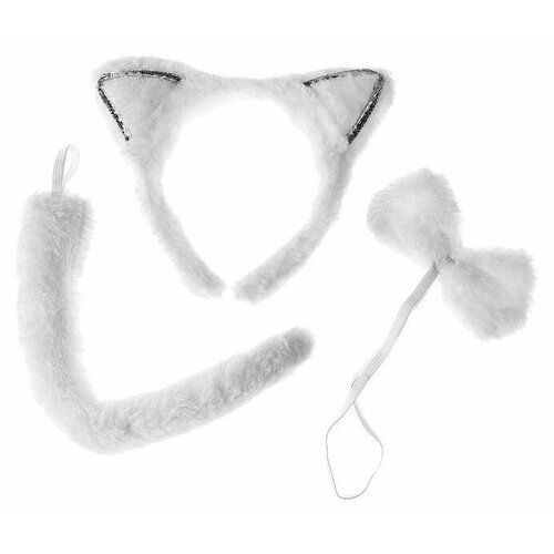 Карнавальный набор "Острые ушки"кошка белая три предмета: ободок, бант, хвост.