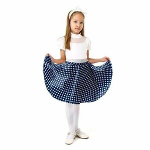 Карнавальный набор "Стиляги 5", юбка синяя в белый горох, пояс, повязка, рост 134-140 см / 9744978