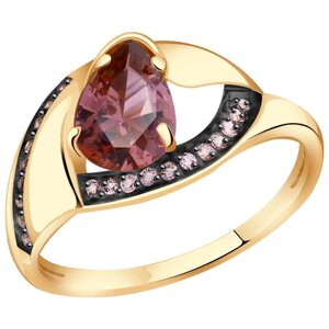 Кольцо АЛЕКСАНДРА, золото, 585 проба, фианит, родолит, размер 18.5, красный, розовый
