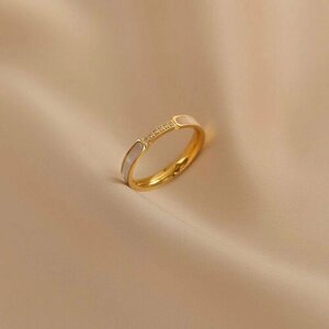 Кольцо, циркон, эмаль, искусственный камень, размер 17, золотой