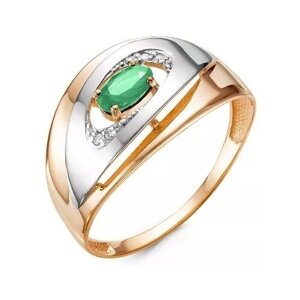 Кольцо Del'ta красное золото, 585 проба, изумруд, бриллиант, размер 19, зеленый