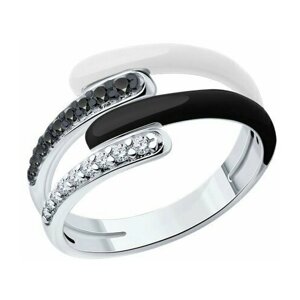 Кольцо Diamant online, серебро, 925 проба, фианит, эмаль, размер 18.5
