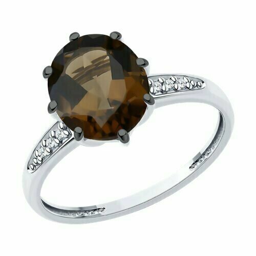 Кольцо Diamant online, серебро, 925 проба, фианит, раухтопаз, размер 17, коричневый