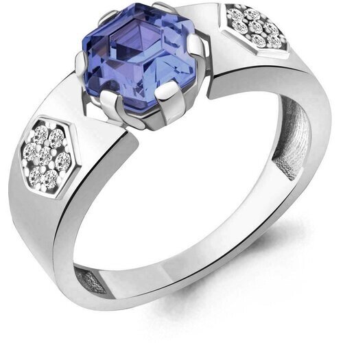 Кольцо Diamant online, серебро, 925 проба, фианит, танзанит, размер 16.5