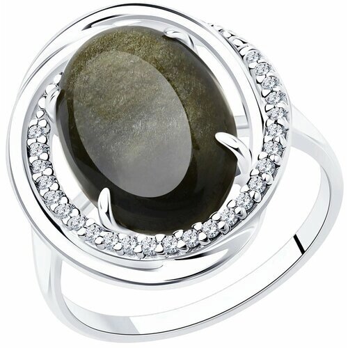 Кольцо Diamant online, серебро, 925 проба, кристалл, фианит, размер 17.5, зеленый