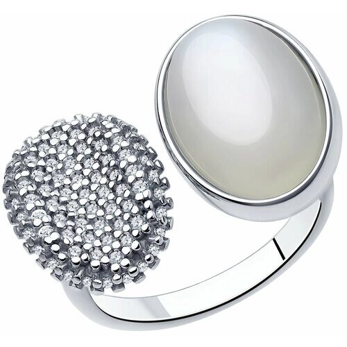 Кольцо Diamant online, серебро, 925 проба, лунный камень, фианит, размер 18