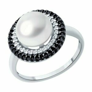 Кольцо Diamant online, серебро, 925 проба, шпинель, жемчуг, фианит, размер 18