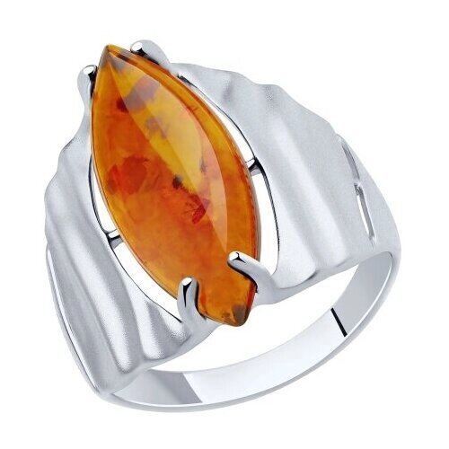 Кольцо Diamant online, серебро, 925 проба, янтарь, размер 20, оранжевый
