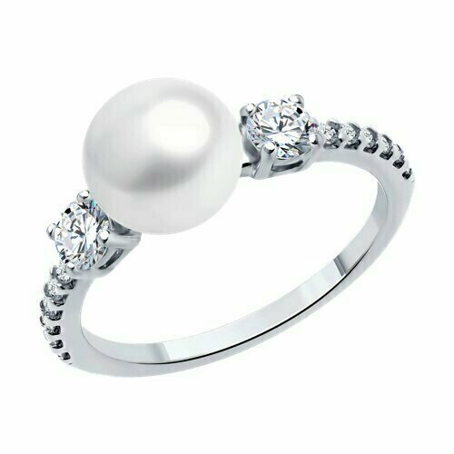 Кольцо Diamant online, серебро, 925 проба, жемчуг, фианит, размер 17.5