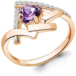 Кольцо Diamant online, серебро, 925 проба, золочение, аметист, фианит, размер 17.5, фиолетовый