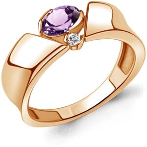 Кольцо Diamant online, серебро, 925 проба, золочение, аметист, фианит, размер 18, фиолетовый