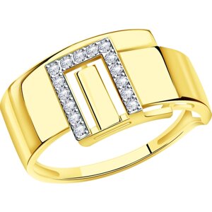 Кольцо Diamant online, желтое золото, 585 проба, фианит, размер 17.5