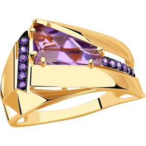 Кольцо Diamant online, золото, 585 проба, александрит, фианит, размер 18