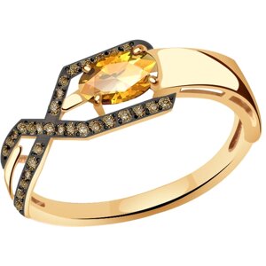 Кольцо Diamant online, золото, 585 проба, цитрин, фианит, размер 18.5