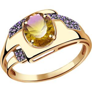 Кольцо Diamant online, золото, 585 проба, фианит, аметрин, размер 17.5